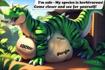 after_vore belly belly_squish big_belly black_stripes breath breath_cloud burping day feral green_body green_eyes green_scales horn hyper hyper_belly jungle male scales solo spines squish stripes vore loganth dinosaur reptile scalie comic hi_res