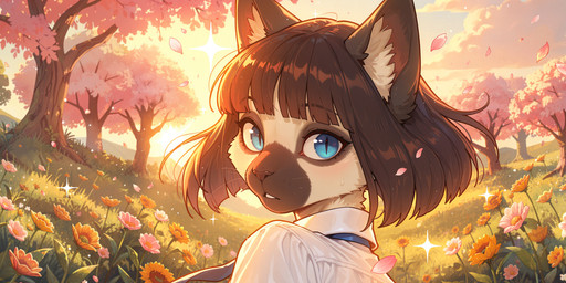 ambiguous_gender anthro biped blue_eyes bob_cut cloud flower inner_ear_fluff looking_back necktie plant prick_ears sky solo tree tuft anonymous_director invoke_high felid feline mammal hi_res