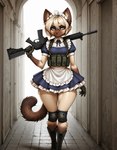 anthro assault_rifle chest_rig clothing female green_eyes gun hair knee_pads maid_headdress maid_uniform ranged_weapon rifle short_hair solo tactical_gear tan_hair uniform weapon weapon_on_shoulder djar17 domestic_cat felid feline felis mammal siamese hi_res