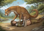 <3 animal_genitalia animal_pussy armor belt bestiality blue_eyes bodily_fluids bottomwear bottomwear_down brown_body brown_fur brown_hair claws clothed clothing countershading cowgirl_position cum cum_in_pussy cum_inside dire_weasel dominant dominant_female dominant_feral dungeons_and_dragons duo eyes_closed facial_hair fantasy female female_on_top feral feral_penetrated footwear from_front_position fur genital_fluids genitals hair hand_on_leg hi_res human human_on_feral human_penetrating human_penetrating_feral humping interspecies lake larger_female looking_at_another looking_pleasured lying male male/female male_on_feral mammal motion_lines mountains mustela mustelid musteline on_back on_bottom on_top outside pants pants_down partially_clothed pawpads penetration penile penile_penetration penis_in_pussy plant pussy sex shoes size_difference sky smaller_male smile terraraptor text toe_claws tree true_musteline vaginal vaginal_penetration whiskers white_body white_fur woods