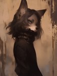 anthro black_nose brown_hair clothing eyebrows eyelashes hair male neckwear solo topwear sappy_(director) canid canine mammal absurd_res hi_res oil_painting_(artwork) painting_(artwork) traditional_media_(artwork)