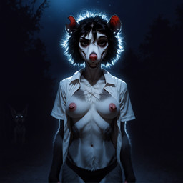 anthro areola biped breasts clothing ear_piercing exposed_breasts facial_piercing female light moonlight nightmare_fuel nipple_piercing nipples nose_piercing nose_ring notched_ear open_mouth panties piercing plant ring_piercing solo teeth tree underwear anonymous_director digimon invoke_high background_character american_opossum didelphid digimon_(species) felid feline gatomon mammal marsupial virginia_opossum 1:1 hi_res