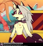 absurd_res anthro areola breasts canid canid_demon clothed clothing demon exposed_breasts female hellhound helluva_boss hi_res loona_(helluva_boss) mammal nipples nude profana-ai-inator solo topless topless_anthro topless_female