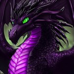 feral glowing glowing_eyes green_eyes male purple_body purple_scales scales solo drax99 black_dragon dragon