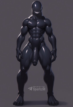 4_toes abs balls big_penis biped black_balls black_body black_glans black_penis black_skin claws eyeless feet flaccid foreskin genitals glans glistening glistening_body grey_background grin humanoid_genitalia humanoid_penis latex looking_at_viewer male muscular muscular_humanoid muscular_male navel nipples nude pecs penis sharp_teeth simple_background smile solo standing teeth text toes vein veiny_penis sergalbutt humanoid latex_creature living_latex monster monstrous_humanoid signature url
