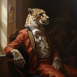 anthro black_nose bottomwear clothing coat collared_shirt detailed_background light male necktie ornate pants solo solo_focus topwear whiskers window bahufaru cheetah felid feline mammal portrait