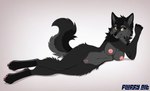 anthro black_body black_fur breasts bushy_tail exposed_breasts female fluffy-alt fur genitals gray paws pussy simple_background solo white_background canid canine canis mammal wolf hi_res