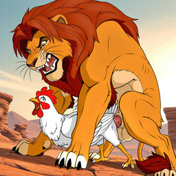 ambiguous_gender ambiguous_penetration angry angry_sex duo feral feral_on_feral feral_penetrated feral_penetrating feral_penetrating_feral forced genitals interspecies male male/ambiguous outside penetration penis rape screaming sex snarling flanwithaplan_(director) disney the_lion_king simba_(the_lion_king) avian bird chicken felid galliform gallus_(genus) lion mammal pantherine phasianid