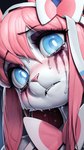 anthro big_eyes blue_eyes blush bodily_fluids close-up crying female fur looking_at_viewer running_makeup solo tears elemtine nintendo pokemon eeveelution generation_6_pokemon pokemon_(species) sylveon hi_res