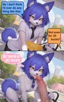 ahegao anthro big_penis blue_body blue_fur blue_hair bodily_fluids canid canine canis colored comic cum cum_on_tongue detailed dialogue domestic_dog duo fur genital_fluids genitals genny hair husky instant_loss_2koma licking looking_pleasured male male/male mammal nordic_sled_dog oral orientation_play penis prostitution sequence small_penis spitz tongue tongue_out white_body white_fur