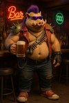 alcohol at beer belt beverage bottle braided denim fingerless male neon overweight solo spikes teenage_mutant_ninja_turtles bebop humanoid mammal suid suina warthog 3d_(artwork) detailed digital_media_(artwork) hi_res official_art