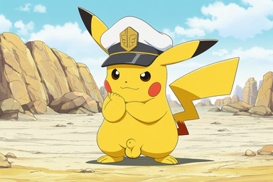 animal_genitalia balls brown_eyes clothing cloud crossed_arms day desert detailed_background dipstick_ears feet feral fingers fully_sheathed fur genitals hat hat_only headgear headgear_only headwear headwear_only looking_at_viewer male mostly_nude multicolored_ears outside rock sheath sky smile solo standing tail toes white_clothing yellow_balls yellow_body yellow_fur jomisa nintendo pokemon captain_pikachu generation_1_pokemon mammal pikachu pokemon_(species) digital_media_(artwork)