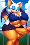 anthro balls big_balls big_breasts big_penis bottomwear breasts clothing erection genitals gynomorph huge_balls huge_breasts huge_penis hyper hyper_breasts hyper_genitalia hyper_penis intersex midriff miniskirt mobians.ai nipple_outline penis school_uniform skirt solo sonic_the_hedgehog_(series) thick_thighs under_boob uniform wide_hips anonymous_director rouge_the_bat chiropteran mammal watermark