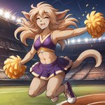 anthro brown_body brown_fur cheerleader_outfit eyes_closed female fur jumping pom_poms solo solo_focus stadium track_and_field twokinds anonymous_director king_adelaide basitin 1:1 hi_res