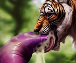 399secondplaces big_penis bodily_fluids cum cum_in_mouth cum_inside cum_on_penis disembodied_penis duo felid fur genital_fluids genitals hi_res male mammal messy orange_body orange_fur pantherine penis solo_focus striped_body striped_fur stripes tapering_penis tiger