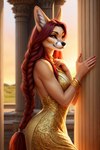 anthro black_nose clothing day dress female fur hair orange_body orange_fur red_hair solo yellow_eyes shadowai_(director) canid canine fennec fox mammal