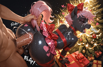 <3 after_oral all_fours anal anal_penetration animal_genitalia animal_penis anthro anus balls bdsm black_body bodily_fluids bondage bottomwear bound bow_ribbon butt choker christmas christmas_tree clothing cum cum_in_ass cum_in_mouth cum_inside cum_on_body cum_on_face cum_string duo equine_penis eyes_closed femboy first_person_view genital_fluids genitals gift gift_wrapped hair high-angle_view horse_ears horse_tail human_on_anthro imminent_sex interspecies jewelry looking_at_viewer looking_back male male/male male_pov motion_lines necklace one_eye_closed open_mouth penetration penis pink_hair plant raised_tail ribbon ribbon_bondage ribbons skirt sound_effects tail_pull tail_up teeth tongue tongue_out tree neural_bunny equid equine horse human mammal pony hi_res