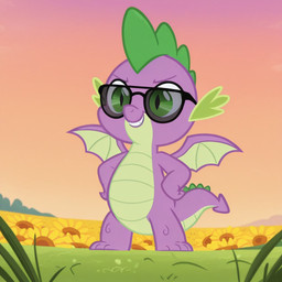 accessory anthro eyewear flower flower_field frill_(anatomy) green_body green_scales hands_on_hips happy male meadow mythology outside plant purple_body scales seaside smile smirk solo sunflower sunglasses tail wings boxen549 friendship_is_magic my_little_pony spike_(mlp) dragon mythological_creature mythological_scalie scalie