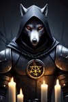 absurd_res anthro armor candle canid canine canis chain church gothic hi_res male mammal pentagram solo wolf