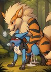 all_fours anthro anthro_on_feral anthro_penetrated arcanine attempted_signature bestiality blue_body blue_fur bodily_fluids breath bytevixen canid chest_spike colored colorful cum cum_pool digital_media_(artwork) duo female female_on_feral feral feral_penetrating feral_penetrating_anthro forest fur generation_1_pokemon generation_4_pokemon genital_fluids genitals grass hair hand_spike interspecies light lighting lucario male male/female mammal moan nude open_mouth open_smile orange_body orange_fur penetration penis plant pokemon_(species) portrait raised_tail sex shaded smile spikes spikes_(anatomy) tears tongue tongue_out tree tuft vaginal