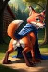 angry_puppy balls building butt cabin canid canine cape clothing disney feral forest forest_background fox genitals grass green_eyes house looking_at_viewer looking_back male mammal nature nature_background nick_wilde nude plant raised_tail smile smiling_at_viewer solo tree zootopia