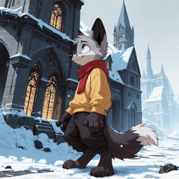 anthro blue_eyes cathedral clothing fur grey_body grey_fur looking_up male scarf snow snow_globe snowing solo sweater topwear winter winter_background winter_clothing chaosai silvrefox canid canine fox mammal animated huge_filesize long_playtime loop webm