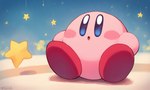 big_eyes male open_mouth pink_body simple_background sitting solo star surprise text sergalbutt kirby_(series) kirby waddling_head hi_res signature url
