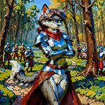 anthro armor belt bottomless clothed clothing crossed_arms female genitals looking_at_viewer pussy solo standing denis0k canid canine canis mammal wolf