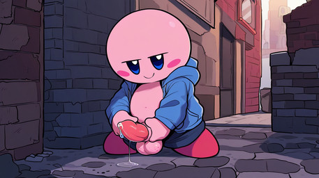 4_fingers acero alley animal_genitalia animal_penis anthro balls bedroom_eyes blue_clothing blue_hoodie blue_topwear bodily_fluids bottomwear bottomwear_down chubby_belly city clothed clothing cub excessive_genital_fluids excessive_precum fingers freckled_balls front_view genital_fluids genitals hand_on_penis hoodie jacket leaking_precum looking_at_viewer male narrowed_eyes open_clothing open_jacket open_topwear pants pants_down partially_clothed penis pink_body precum seductive sheath smug solo standing tapered_penis topwear young kirby alien hi_res