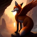 absurd_res canid canine desert feral fox fruvous happy hi_res male mammal morning solo sunrise twinklespark vulpine wings