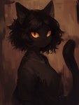 amber_eyes anthro black_hair clothing female hair medium_hair shirt simple_background solo t-shirt topwear whiskers sappy_(director) bombay_cat domestic_cat felid feline felis mammal absurd_res hi_res oil_painting_(artwork) painting_(artwork) traditional_media_(artwork)