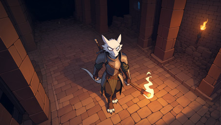 3_toes 4_fingers annoyed anthro armor black_claws black_pupils brick brick_floor brick_wall claws clothing darkness detailed_background dungeon feet fingers fur green_clothing grey_clothing high-angle_view holding_object holding_torch inside looking_away male medieval_armor medieval_clothing night pupils shoulder_armor solo sword_on_back toes torch walking wall_(structure) white_body white_fur window adragocult furred_kobold kobold absurd_res hi_res