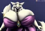 anthro big_breasts breasts clothing dress female huge_breasts hyper hyper_breasts solo unknown_director sergal animated webm