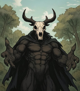 2_horns 4_fingers abs anthro antlers biceps biped black_antlers black_body black_claws black_cloak black_clothing black_fur black_horn black_tuft bone claws cloak cloak_only clothed clothed_anthro clothed_male clothing cloud crotch_tuft curved_horn dark_body dark_fur day deltoids detailed_background featureless_chest featureless_crotch finger_claws fingers forearm_muscles forest forest_background forked_horn front_view fur head_horn horn humanoid_hands light male monotone_body monotone_fur mostly_nude mostly_nude_anthro mostly_nude_male muscular muscular_anthro muscular_arms muscular_male mythology nature nature_background obliques outside pecs plant pose serratus sharp_teeth skull skull_head sky solo spread_arms standing teeth torn_clothing tree triceps tuft zenithwolf bovid caprine caprine_demon demon mammal monster mythological_creature wendigo 7:8 digital_drawing_(artwork) digital_media_(artwork) hatching_(art) hi_res lighting portrait shaded story story_in_description three-quarter_portrait