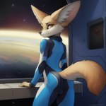 anthro canid canine clothing fennec fox male mammal solo space voidfly_(director) zero_suit