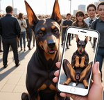 animal_genitalia animal_pussy canine_ears canine_genitalia female feral fur genitals looking_at_viewer public pussy smile solo solo_focus director_donki canid canine canis dobermann domestic_dog mammal pinscher