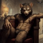 anthro bulge chair clothing furniture jockstrap kavka living_room looking_at_viewer lounge male mammal murid murine nipples on_chair rat realistic rodent sitting sitting_on_chair skaven solo underwear