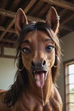 dripping ear_piercing ear_ring female feral fur hair jewelry looking_at_viewer piercing ring_piercing solo tongue diddlier equid equine horse mammal pony animated webm