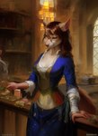 anthro breasts brown_hair canid canine cleavage clothed clothing female hair mammal medieval_clothing medieval_fantasy solo tahlia_(director)