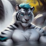 anthro bath felid forest male mammal merkindesr pantherine plant pool solo tiger tree