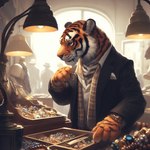 anthro black_overcoat bracelet classy clock clothing coat felid formal_clothing holding_tray jacket jewellery jewelry looking_away male mammal necklace nikkolaus pantherine ring_(jewelry) scarf shirt solo suit tiger topwear undershirt watch wood wood_drawer wood_furniture wristwatch