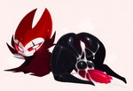 anus balls black_body blush bodily_fluids butt cloak clothing genitals looking_at_viewer male penis presenting red_eyes solo solo_focus sweat sweaty_body twinkaton grimm_(hollow_knight) nightmare_king_grimm_(hollow_knight) arthropod 2025 colored colorful