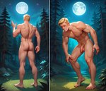 butt completely_nude forest genitals hair in_pain male moon nude penis plant rear_view solo tree werevixen bob28 human mammal were hi_res