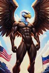 abs anthro athletic athletic_male beak biceps deltoids feathers featureless_chest featureless_crotch male muscular muscular_anthro muscular_male nipple_piercing nipples pecs piercing ripped_muscles solo stars_and_stripes triceps united_states_of_america veiny_muscles wings birdovo american_eagle accipitrid accipitriform avian bald_eagle bird eagle sea_eagle hi_res