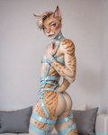 anthro blue_eyes blush choker fur hair harness inside jewelry looking_at_viewer makeup male necklace nipples nude solo striped_body striped_fur stripes redstallion_(director) domestic_cat felid feline felis mammal absurd_res hi_res watermark