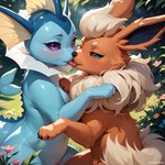 female female/female feral flower fluffy fluffy_tail genitals grass kiss kissing neck_tuft paws plant pussy solo tuft matt3985_(director) phazon eeveelution flareon generation_1_pokemon pokemon_(species) vaporeon hi_res