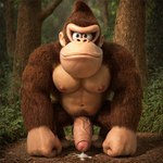 anthro bodily_fluids brown_body brown_fur cum cum_drip dripping fur genital_fluids genitals humanoid_genitalia humanoid_hands humanoid_penis male nature nature_background navel nipples outside penis pubes solo vein veiny_penis woolfy donkey_kong_(series) nintendo donkey_kong ape gorilla haplorhine mammal primate