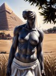 alien black_nipples bottomwear breasts clothed clothing desert egyptian female grey_body halo_(series) hi_res humanoid looking_at_viewer marcus64 navel nipples pyramid sangheili skirt solo standing topless