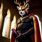 anthro armor big_penis cape clothing genitals headgear helmet inside loki male nipples norse_mythology penis solo pup_tobey ailurid mammal red_panda absurd_res hi_res