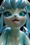 anthro blue_eyes eyelashes fangs female glistening nude solo tongue krimsonking nintendo pokemon canid canine eeveelution fox generation_4_pokemon glaceon mammal pokemon_(species) absurd_res hi_res